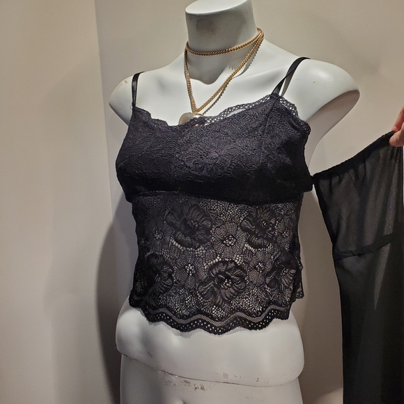 Dark Boho Lace & Mesh Open Bell Sleeve Tank w Butterfly Design on Back - Picture 1 of 7